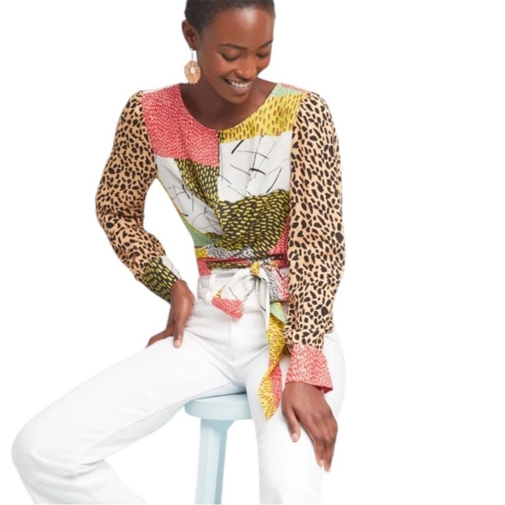 Anthropologie Bl-nk Leopard Patchwork Blouse S NWT